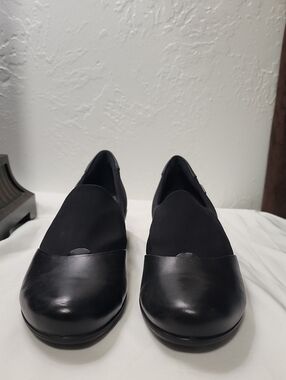 Ecco Black Slip-On Leather & Fabric Flats